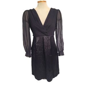 Vtg Betsey Johnson 100% Silk Y2K Black Long Sleeve Mini Dress Sz 4 V Neck Mesh S
